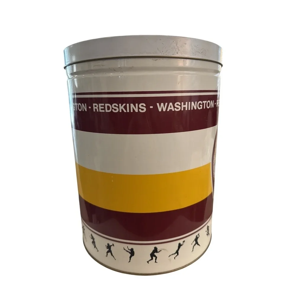 Washington Redskins Old Popcorn Container Empty Metal Trash Can With Lid 12.75